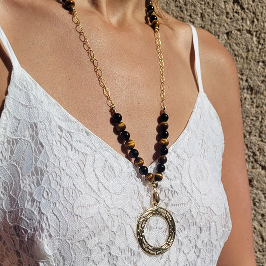 nayaka collier sautoir en pierres semi précieuses oeil de tigre