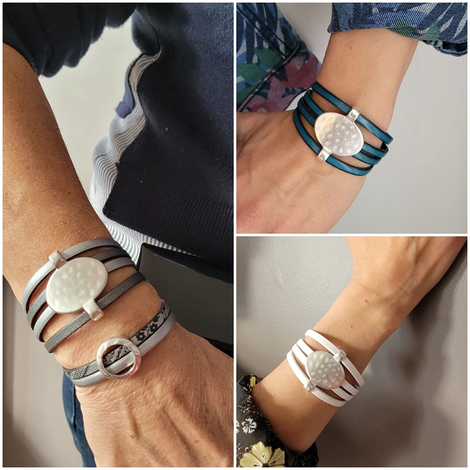 Bracelet cuir concept Gris argent