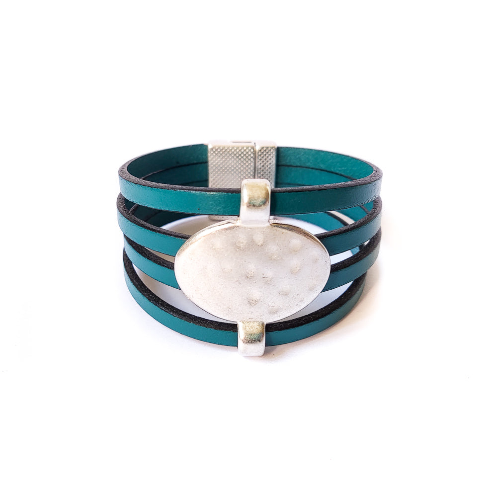 bracelet en lanière de cuir bleu pour femme