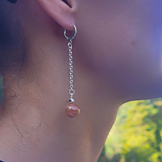 Boucles d'oreilles pendantes chaîne argent et pierre de lune