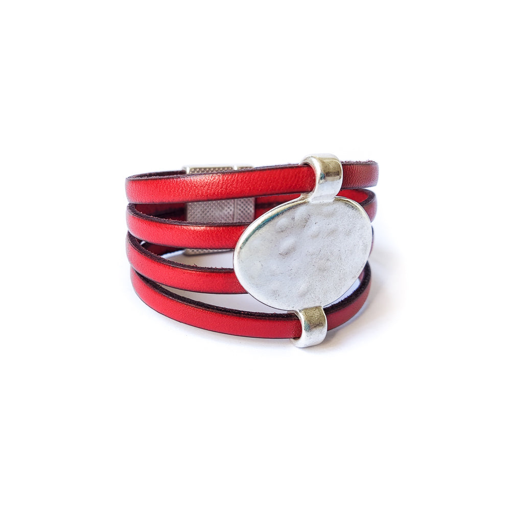Bracelet cuir concept rouge corail