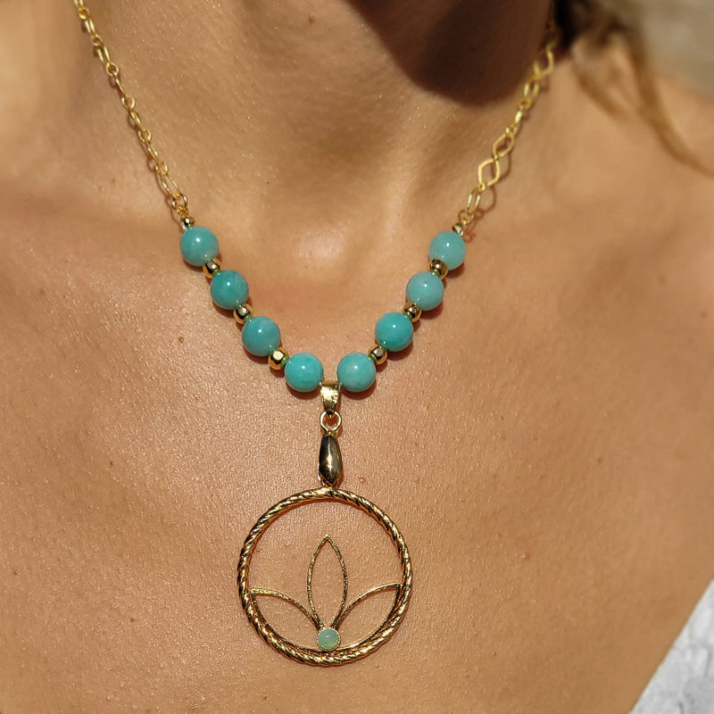 Collie en pierre bleu amazonite made in France